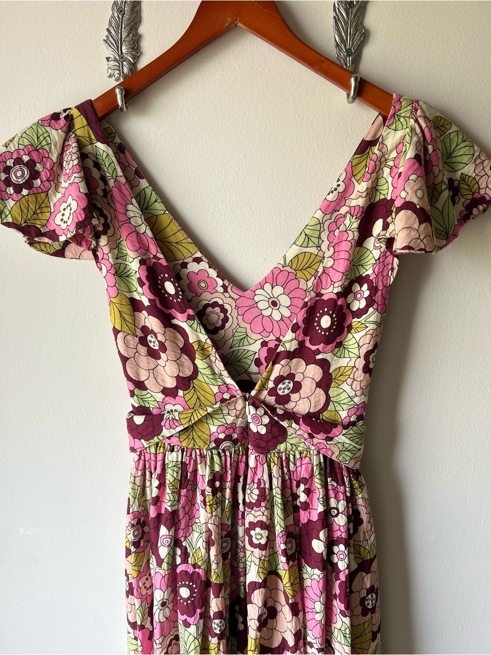 DODO BAR OR "Jenny" Floral Flutter-Sleeve Maxi Dress | Pink & Green | Size XS - Picture 7 of 16